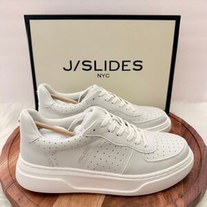 J/Slides NYC‎ Fiona White off Luxe Leather Platform Sneakers Size 8.5 NEW Box